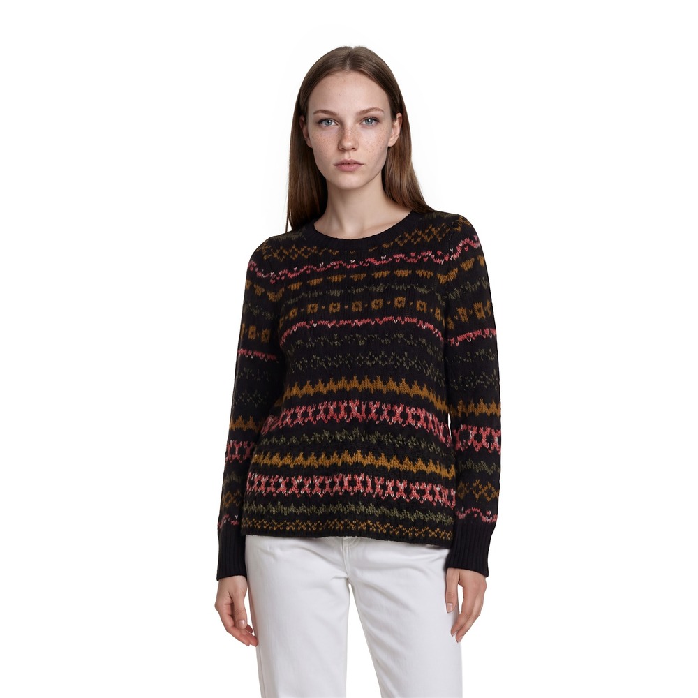 Free People Fair Isle Sweater Women's Size Small Black Wool Blend Boho Cozy